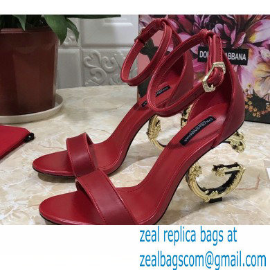 Dolce & Gabbana Heel 10.5cm Leather Sandals Red with Baroque D & G Heel 2021